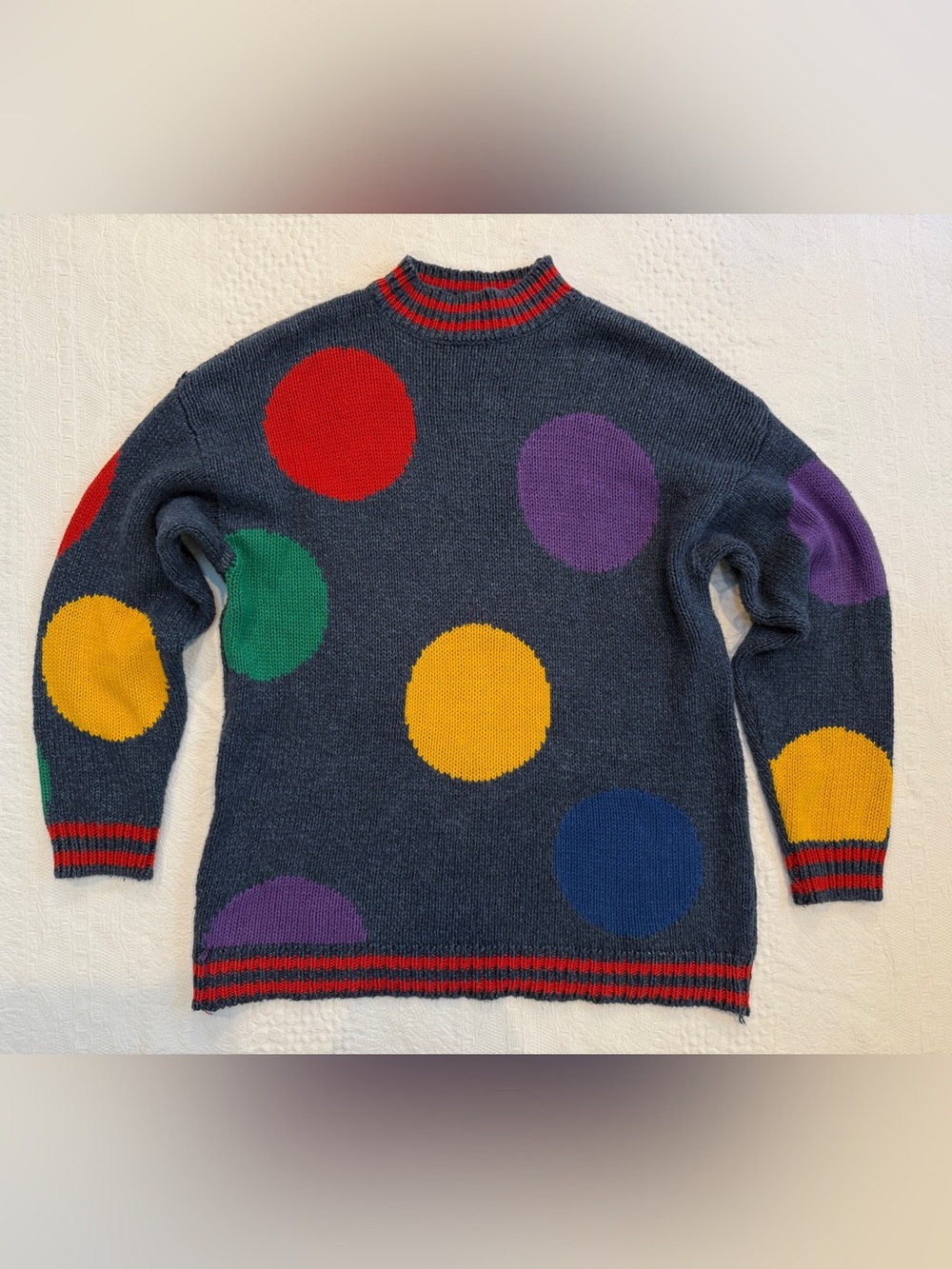 Vintage Polka Dot Maximalist Colorful LizWear Sweater Women’s Large